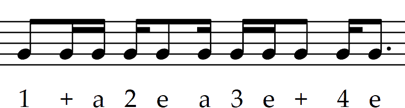 combination of single and beamed sixteenth notes