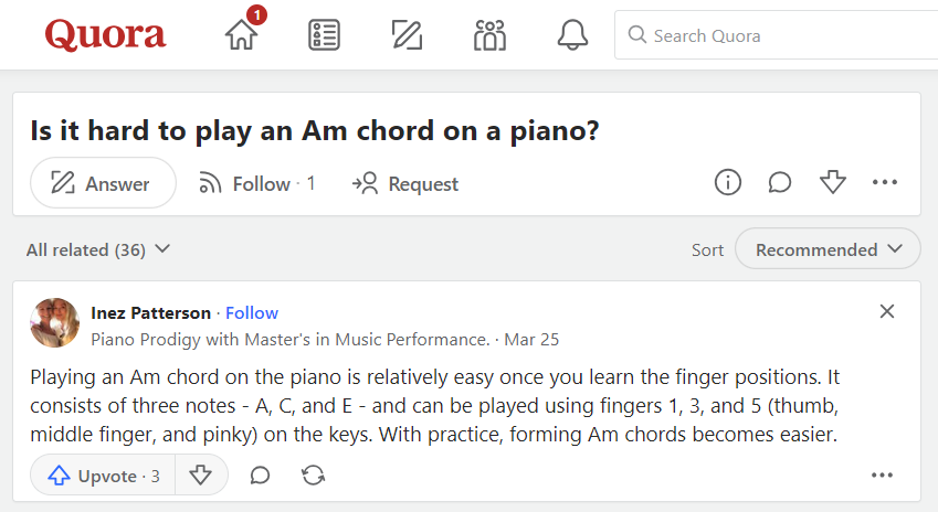 A minor chord on piano