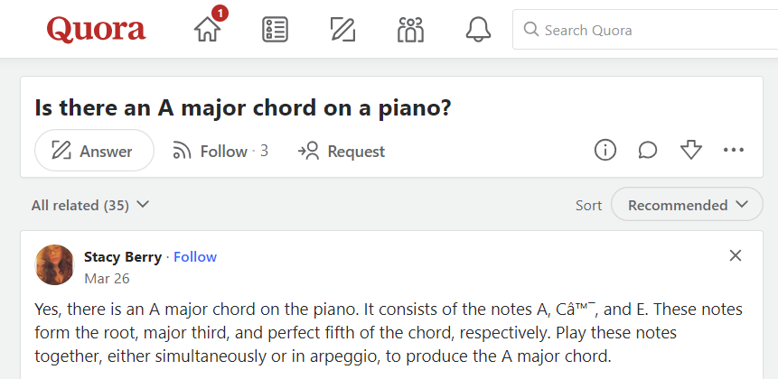 a major chord on piano