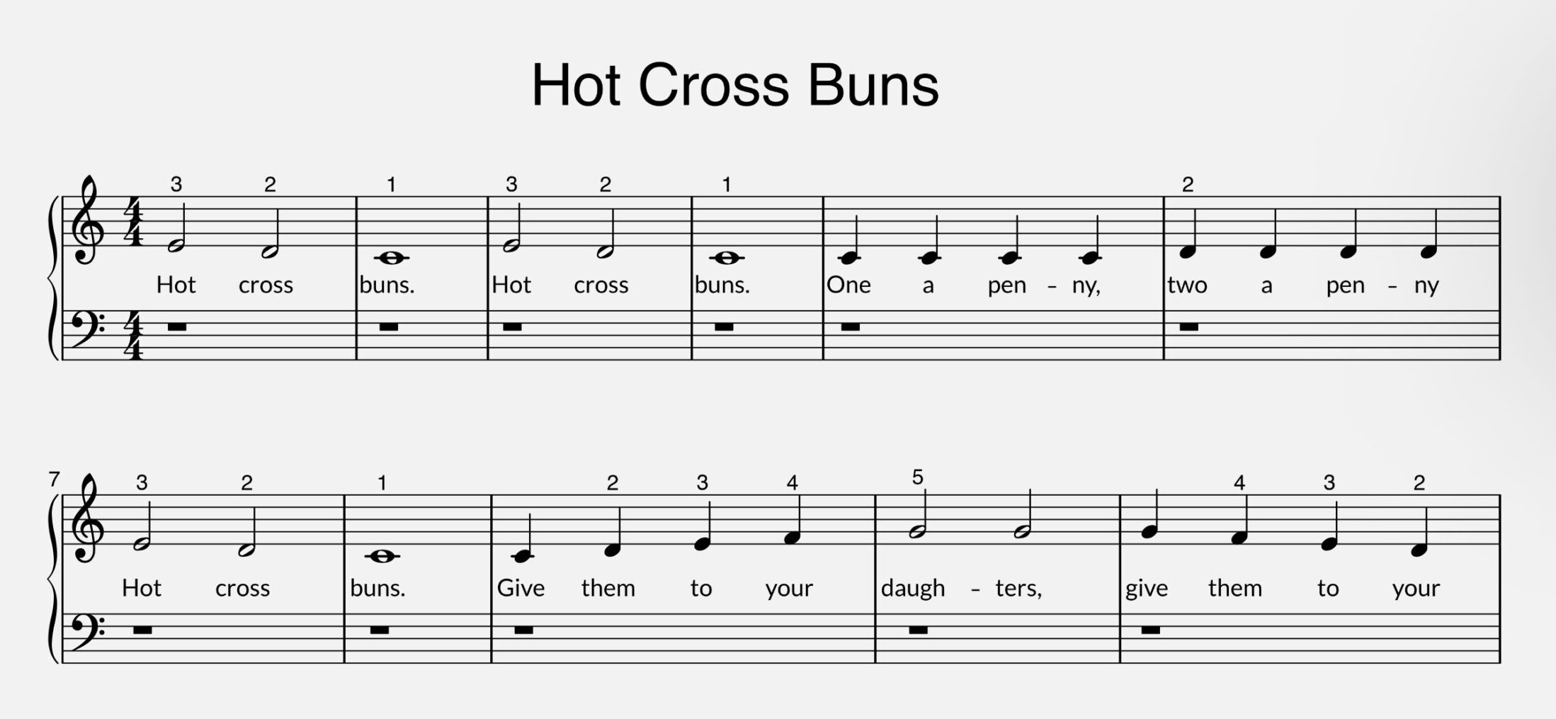 Hot cross buns piano notes