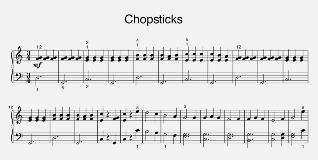 Chopsticks piano notes