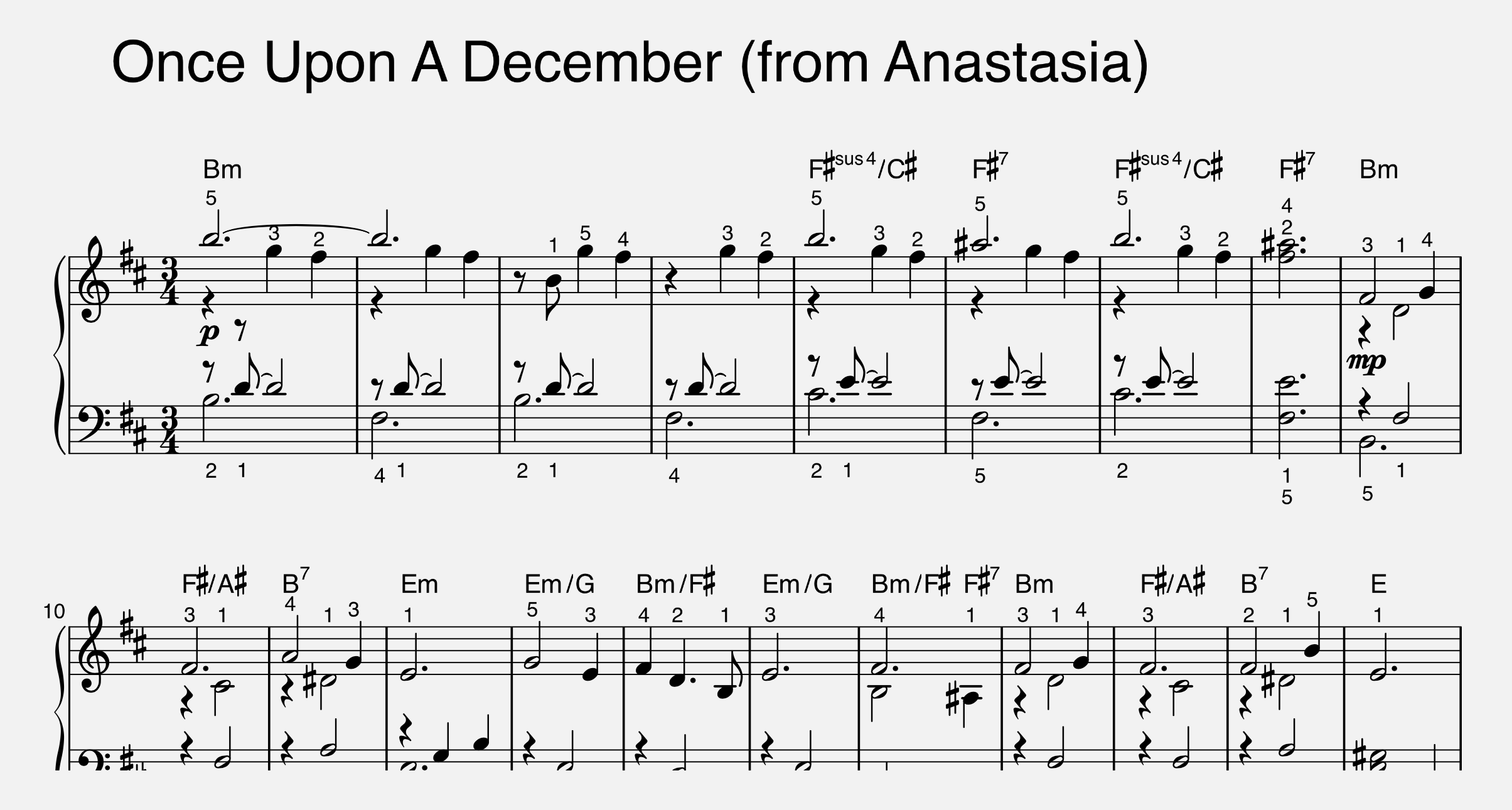 Once Upon a December piano notes and sheet music