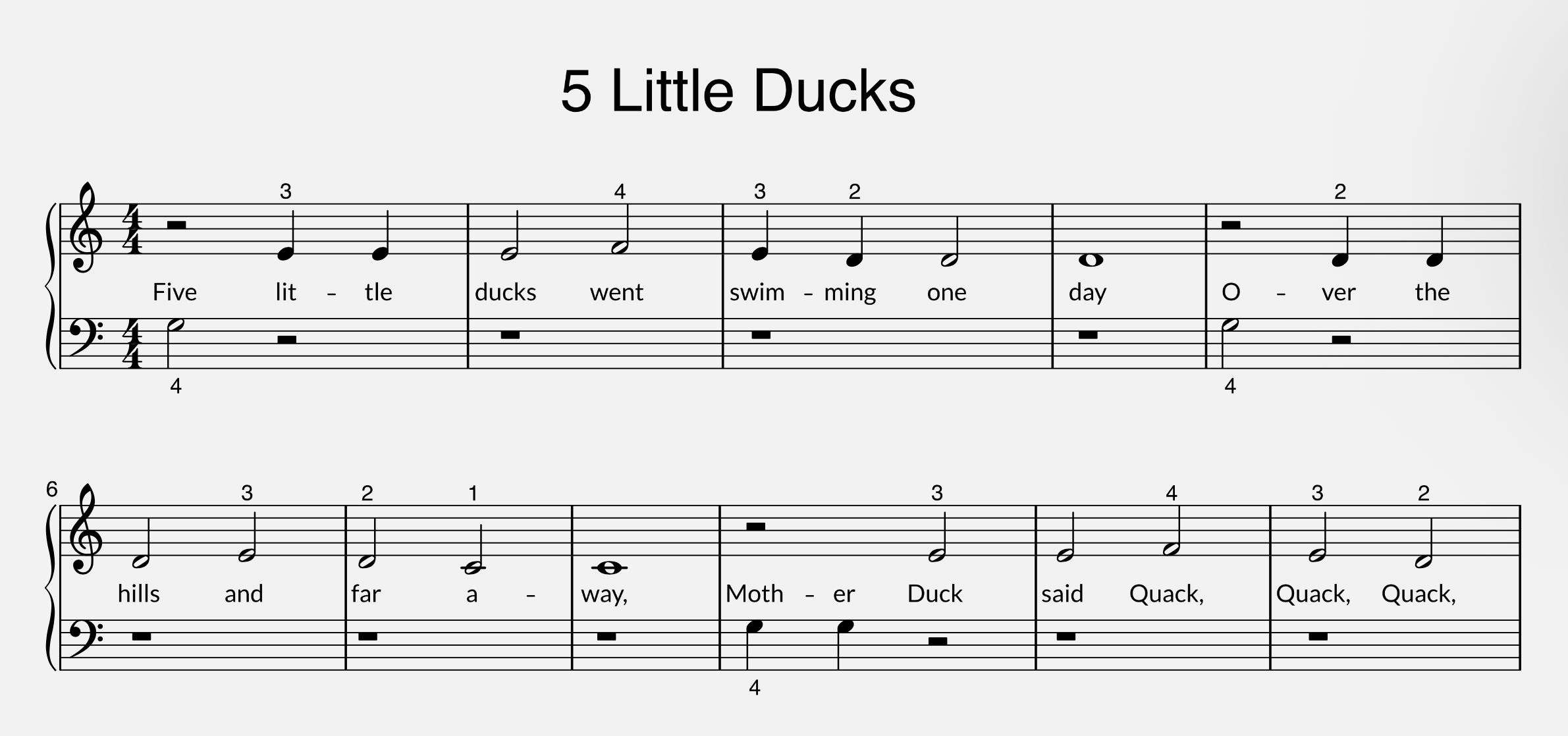Five Little Ducks piano notes