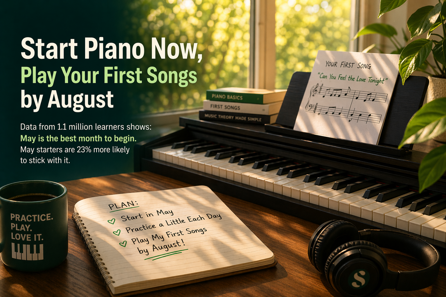 Start piano now, play your first songs by August | Skoove