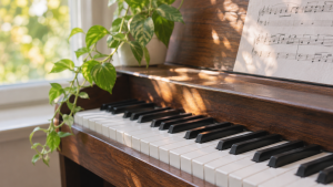 The A Flat Major Scale on Piano: Notes, Fingering and Chords Sunlit Piano by the Window