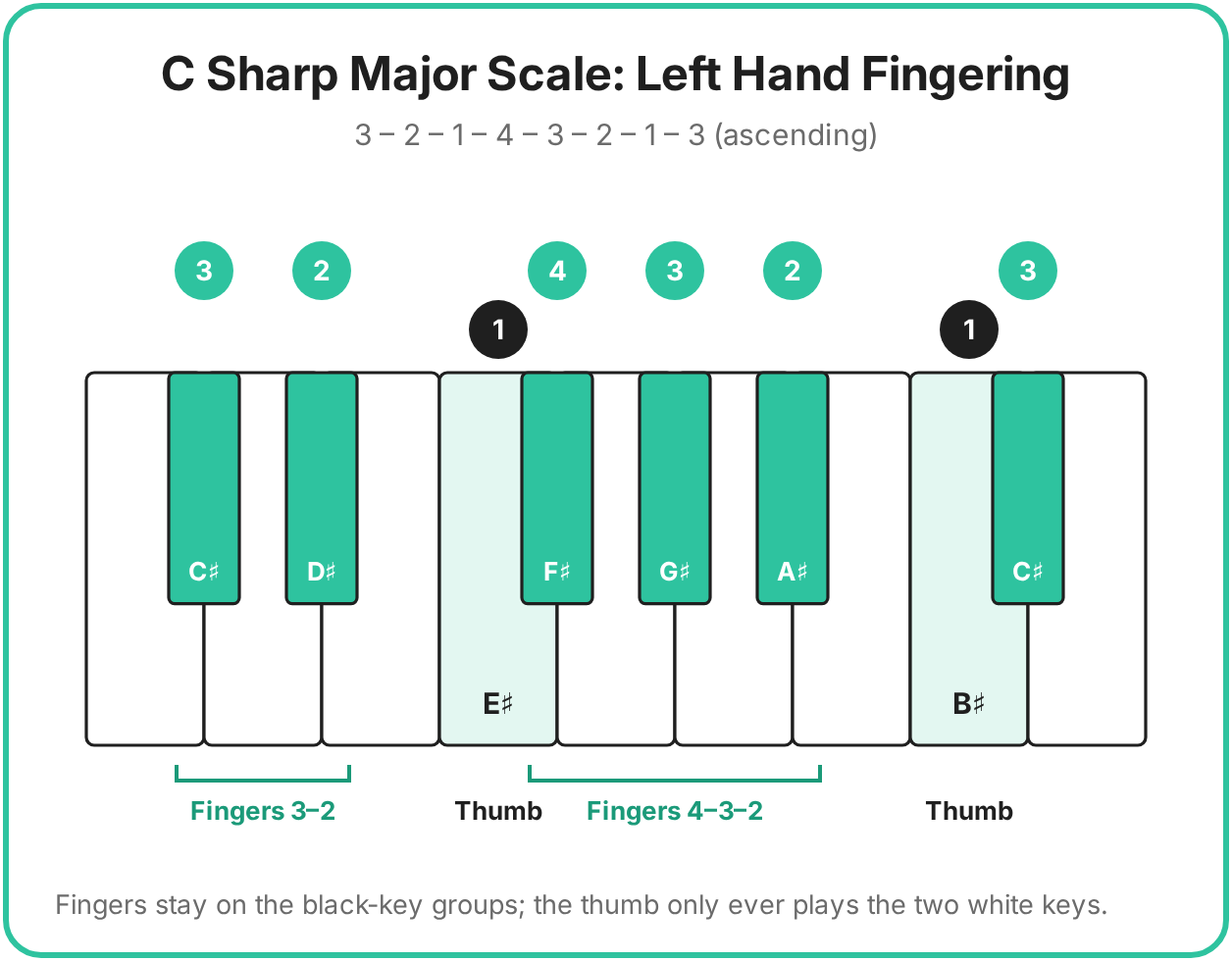 c sharp major scale left hand