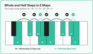e major scale whole half steps
